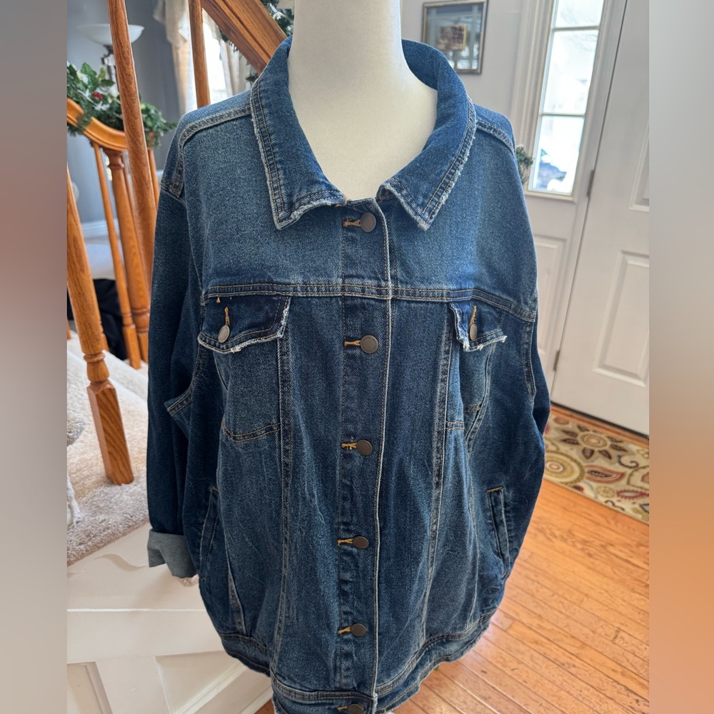 Universal Thread Blue Denim Jacket with Distressed Detail